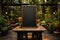 Garden inspired dining A blank menu blackboard, complemented by lush potted greenery