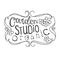 Garden Organic Studio Black And White Promo Sign Design Template With Calligraphic Text With Vintage Frame