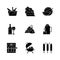 Garden party black glyph icons set on white space