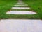 Garden path of paving slabs in the garden Floor panels, walkways of parks