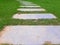 Garden path of paving slabs in the garden Floor panels, walkways of parks