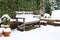 Garden patio bench with snow