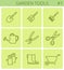 Garden, plant tools line symbols. Vector thin outline icon set.