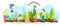 Garden with plant, vector illustration. Tiny flat people character work with green agriculture natural, gardener sow in