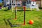 Garden playground for children with a mini soccer goal