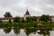 Garden pond with swans and ducks in Tolga convent in Yaroslavl, Russia