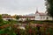 Garden pond with swans and ducks in Tolga convent in Yaroslavl, Russia