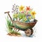 A Garden of Possibilities: Rustic Wheelbarrow Bursting with Spring Blooms AI Generated