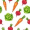 Garden radish carrots cabbage on a white background. Color drawing markers. Agricultural vegetable. Seamless pattern for design