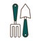 Garden rake and shovel line and fill style icon vector design