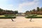 Garden with reflecting pond and stable building of Villa Pisani in Riviera del Brenta, Italy