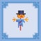 Garden scarecrow. Pixel art character. Vector illustration