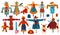Garden scarecrows scary stuffed dolls to guard harvest with pumpkin head for Halloween isolated vector illustration set.