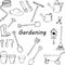 Garden seamless pattern with watering can, rubber boots and hat