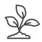 Garden seedlings grows in a ground line icon, nature concept, Plant sprouts sign on white background, Young growth with