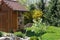 Garden shed with insect hotel