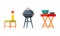Garden Small Table and Grill Grid for Barbecue and Picnic Vector Set