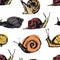 Garden Snails Hand drawing Seamless pattern