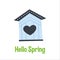 Garden and spring cute hand-drawn blue birdhouse