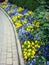 Garden stone path and flowers