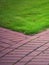 Garden stone path with grass, Brick Sidewalk