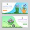 Garden store banner set, decor vector illustration. Watering can web page, plants in rubber boots standing on lush grass