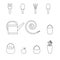 Garden supplies, collection of vector icons. Set of black contour icons.