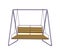 Garden swing bench. Classic outdoor garden wooden hanging furniture. Wooden porch swing hanging on frame with chains