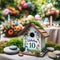 Garden-Themed \\\'Celebrating 10\\\' Birthday with Decorative Birdhouse