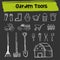 Garden tool doodle icon set