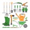 Garden tool vector gardening equipment rake shovel trowel and watering can of gardener farm collection illustration