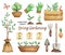 Garden tools clipart watercolor, gardening time set, plants in pots, seedling, farm equipments, spring garden illustration