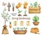 Garden tools clipart watercolor, gardening time set, plants in pots, seedling, farm equipments, spring garden illustration