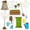 Garden tools icon set isolated on white background. garden items collection for spring or summer seasonal work like tree and