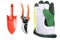 garden tools like shovel, gloves, shear on white isolated background