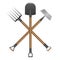 Garden tools mini-set. shovel, rake and hoe vector illustration