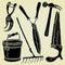 Garden tools original woodcut