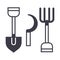 Garden tools, shovel, hayfork vector line icon, sign, illustration on background, editable strokes