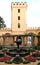 Garden, tower and fountain at a castle in Germay