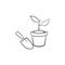 Garden trowel and pot hand drawn sketch icon.