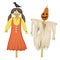 Garden ugly terrible fabric scarecrow fright bugaboo dolls on stiick and toy character dress from farm rag-doll vector