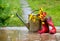 Garden utensils under the rain