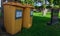 Garden waste bins in a graveyard