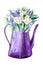 Garden watering can with flowers isolated white background