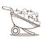 Garden Wheelbarrow with apples outline drawing for coloring, farming, harvest