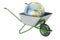 Garden wheelbarrow with soil or compost, 3D rendering