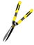 Garden yellow scissors for pruning bushes on a white background