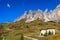 Gardena Pass, Trentino Alto Adige, Italy. Gardena Pass with Sassolungo mountain on the background. Passo Gardena, alpine pass