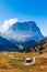 Gardena Pass, Trentino Alto Adige, Italy. Gardena Pass with Sassolungo mountain on the background. Passo Gardena, alpine pass