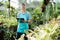 Gardener or botanic worker checking some plants